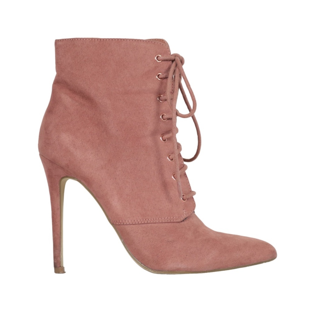 JustFab Merel Dusty Pink Lace-up Pointed Toe Stiletto Ankle Booties Size 7.5